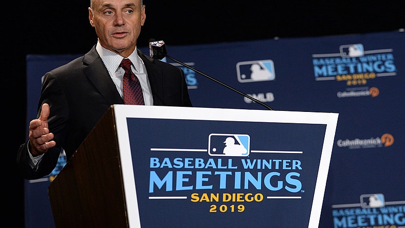 MLB commissioner Rob Manfred speaks during winter meetings