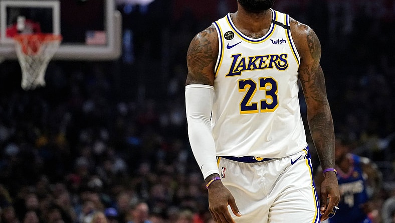 Los Angeles Lakers star LeBron James on the court against the Clippers.