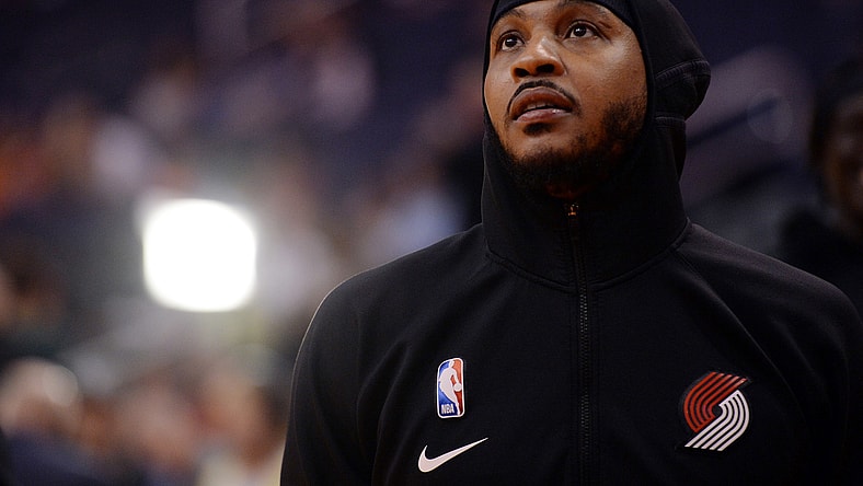 Carmelo Anthony looks on prior to an NBA game.