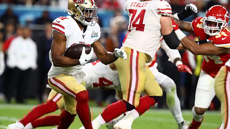 49ers running back Raheem Mosters vs the Chiefs in Super Bowl