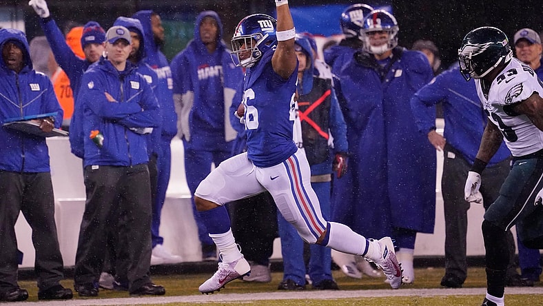 New York Giants running back Saquon Barkley celebrates