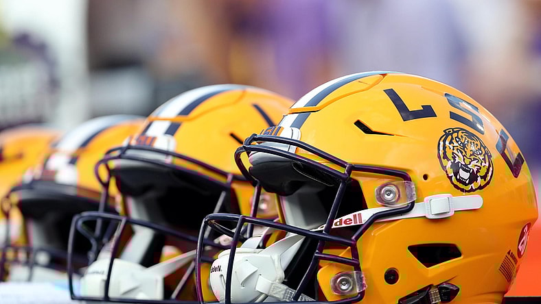LSU football helmet during game against Florida