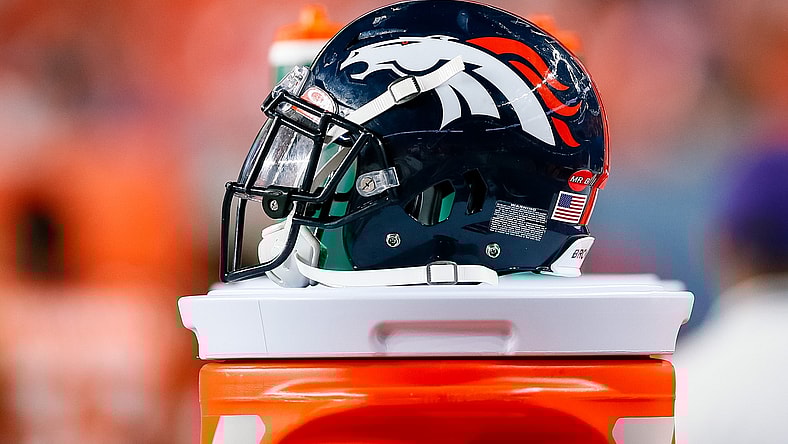 Denver Broncos helmet on sideline