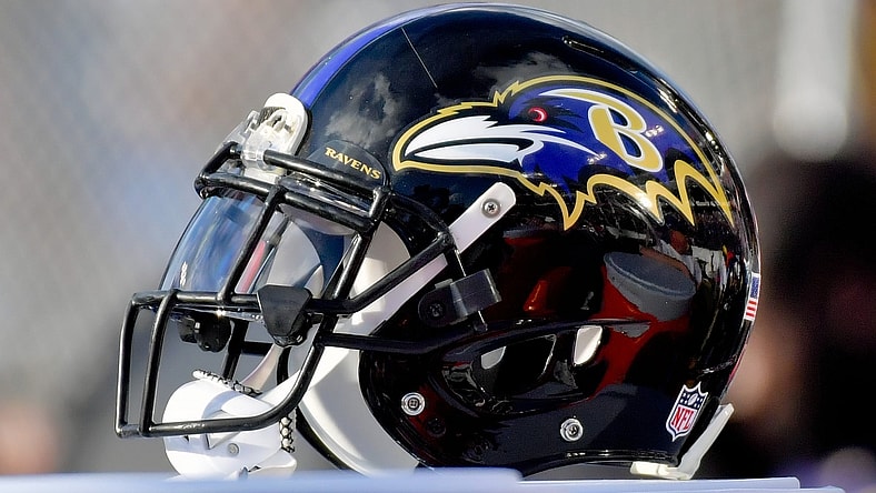 Baltimore Ravens helmet during NFL game against the Saints