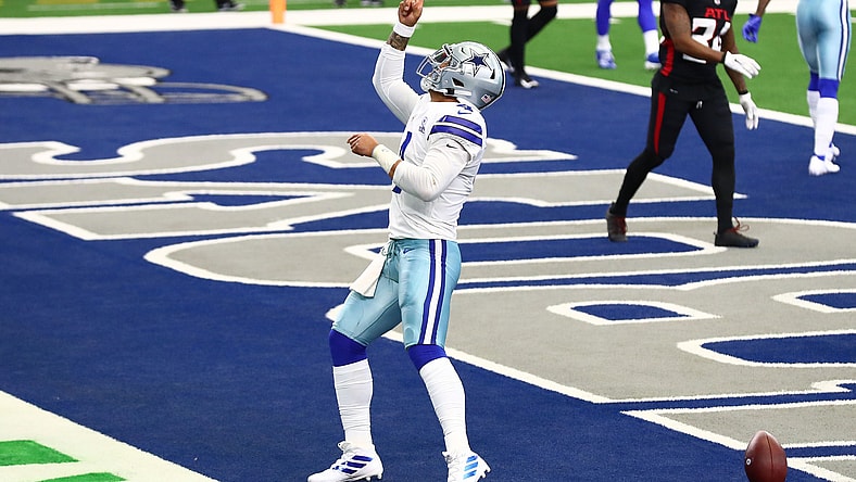 Dallas Cowboys quarterback Dak Prescott celebrates against the Atlanta Falcons