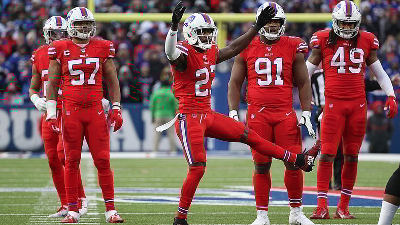 Buffalo Bills CB Tre'Davious White celebrates in between plays