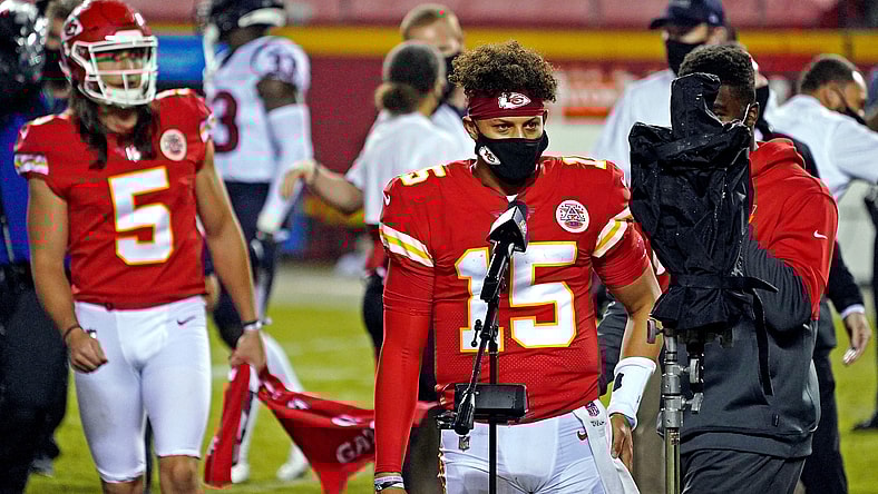 Chiefs' Patrick Mahomes gives interview after win versus Texans
