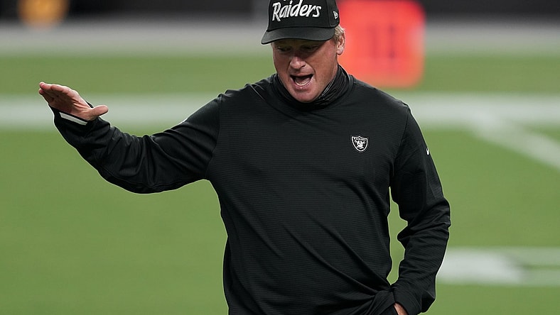 Raiders' Jon Gruden during NFL game against the Saints