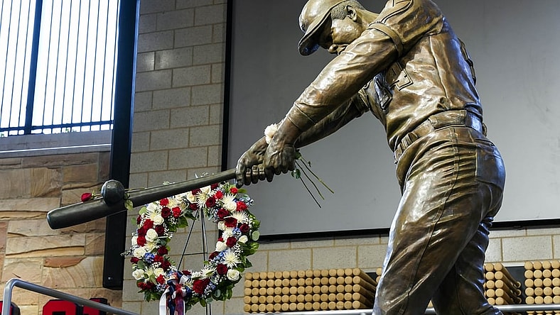 Jan 22, 2021; Atlanta, Georgia, USA; Scenes from the Hank Aaron statue and the Atlanta Braves Monument Garden at Truist Park home of the Atlanta Braves. Mandatory Credit: Dale Zanine-USA TODAY Sports