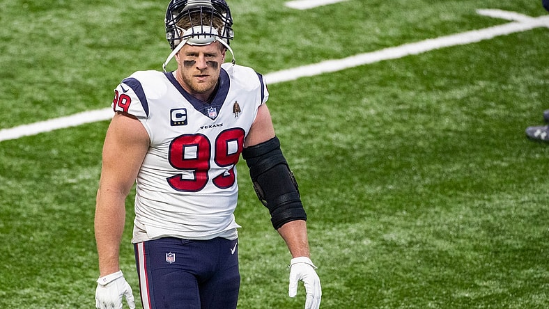 Dec 20, 2020; Indianapolis, Indiana, USA; Houston Texans defensive end J.J. Watt (99) during warmups before the game against the Indianapolis Colts at Lucas Oil Stadium. Mandatory Credit: Trevor Ruszkowski-USA TODAY Sports