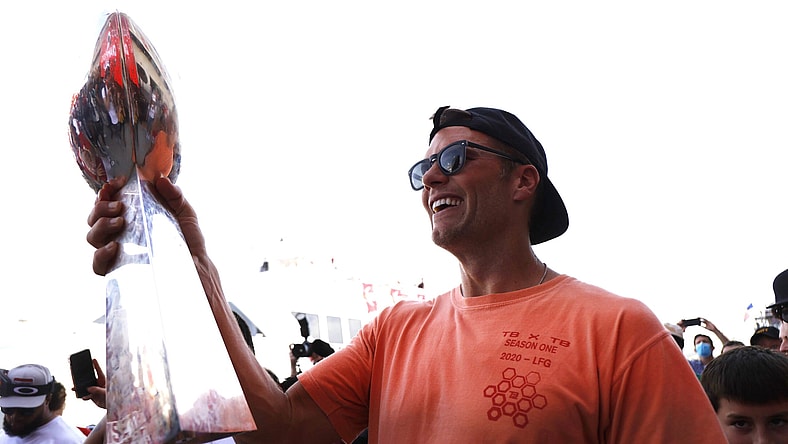 Tom Brady says he ‘was not thinking’ on boat Super Bowl LV trophy toss