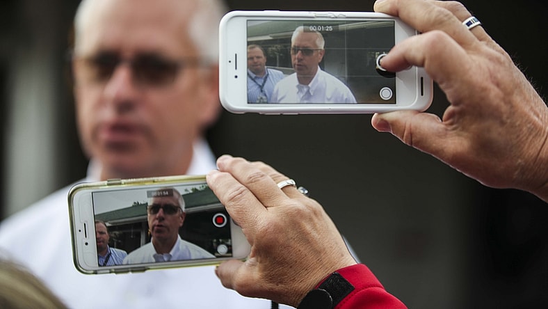 Trainer Todd Pletcher talks to the media about his Kentucky Derby horses, Spinoff and Cutting Humor, Wednesday morning after training. "Both horses give me the indication they'll get the distance as well. From a training perspective, we've seen them do things in the morning that are consistent with the horses that we've brought here that have done very well. We like them both a lot. We'll just see." May 1, 20192019 Derby Week Backside
