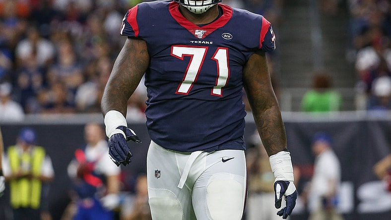 Aug 17, 2019; Houston, TX, USA; Houston Texans offensive tackle Tytus Howard (71) walks off the field during the game against the Detroit Lions at NRG Stadium. Mandatory Credit: Troy Taormina-USA TODAY Sports