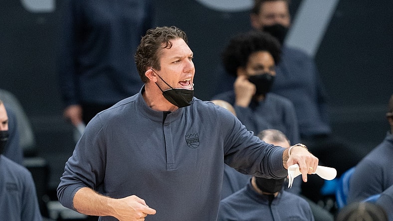 April 14, 2021; Sacramento, California, USA; Sacramento Kings head coach Luke Walton during the fourth quarter against the Washington Wizards at Golden 1 Center. Mandatory Credit: Kyle Terada-USA TODAY Sports
