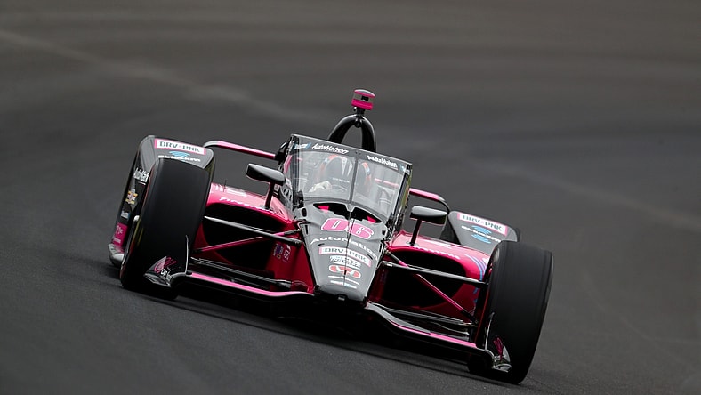 May 28, 2021; Indianapolis, IN, USA; IndyCar Series driver Helio Castroneves during Carb Day practice for the Indianapolis 500 at Indianapolis Motor Speedway. Mandatory Credit: Mark J. Rebilas-USA TODAY Sports