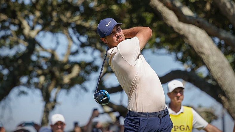 May 23, 2021; Kiawah Island, South Carolina, USA; Brooks Koepka hits from the tee during the final round of the PGA Championship golf tournament. Mandatory Credit: Geoff Burke-USA TODAY Sports