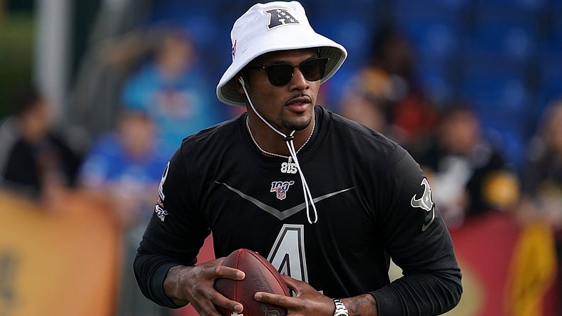 Jan 23, 2020; Kissimmee, Florida, USA; Houston Texans quarterback DeShaun Watson (4) during AFC practice at ESPN Wide World of Sports. Mandatory Credit: Kirby Lee-USA TODAY Sports