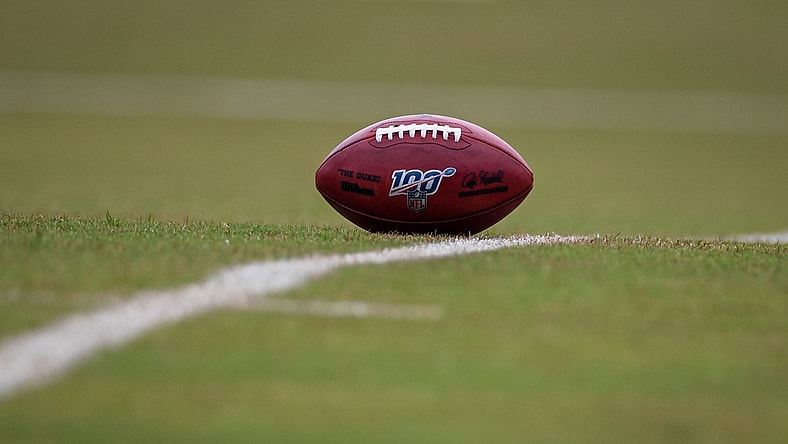 May 25, 2021; Ashburn, Virginia, USA; A general view of an NFL ball on the field during a Washington Football Team OTA at Inova Sports Performance Center. Mandatory Credit: Scott Taetsch-USA TODAY Sports