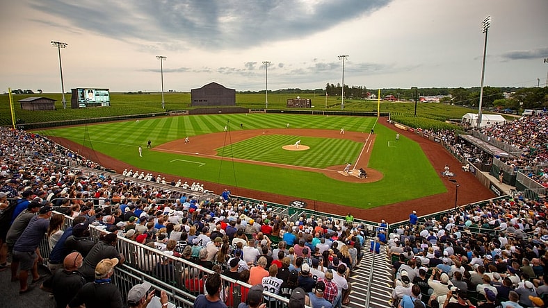 DJ LeMahieu bats for the New York Yankees in their game with the Chicago White Sox near the Field of Dreams movie site outside of Dyersville, Thursday, Aug. 12, 2021.

THREE - Fod32 Jpg