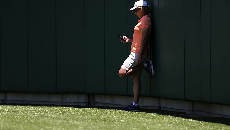 Cincinnati Bengals Executive Vice President Katie Blackburn observes minicamp practice, Tuesday, June 11, 2019, at Paul Brown Stadium in Cincinnati. 

Cincinnati Bengals Mini Camp 6 11 2019