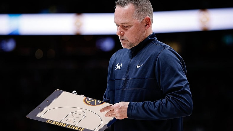 Dec 23, 2021; Denver, Colorado, USA; Denver Nuggets head coach Michael Malone in the second quarter against the Charlotte Hornets at Ball Arena. Mandatory Credit: Isaiah J. Downing-USA TODAY Sports