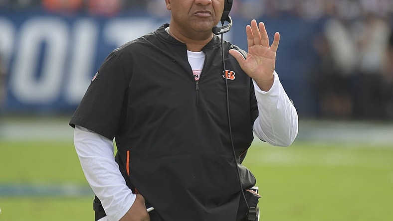 Dec 9, 2018; Carson, CA, USA; Cincinnati Bengals special assistant to the head coach Hue Jackson watches from the sidelines in the second quarter against the Los Angeles Chargers at StubHub Center. Mandatory Credit: Kirby Lee-USA TODAY Sports