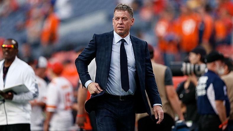 Oct 17, 2019; Denver, CO, USA; FOX Sports broadcaster Troy Aikman before the game between the Denver Broncos and the Kansas City Chiefs at Empower Field at Mile High. Mandatory Credit: Isaiah J. Downing-USA TODAY Sports