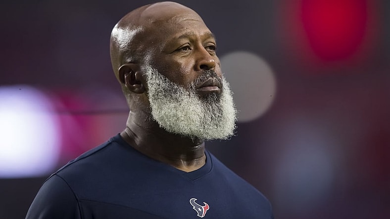 Oct 24, 2021; Glendale, Arizona, USA; Houston Texans defensive coordinator Lovie Smith against the Arizona Cardinals at State Farm Stadium. Mandatory Credit: Mark J. Rebilas-USA TODAY Sports