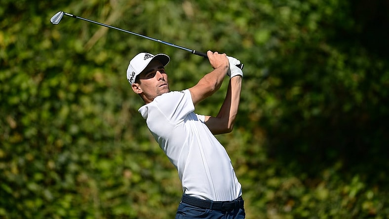 Feb 20, 2022; Pacific Palisades, California, USA; Joaquin Niemann hits from the sixth tee during the final round of the Genesis Invitational golf tournament. Mandatory Credit: Gary A. Vasquez-USA TODAY Sports