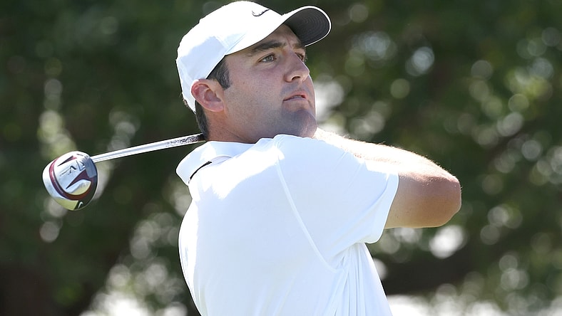 Mar 6, 2022; Orlando, Florida, USA; Scottie Scheffler hits his tee shot on the first hole during the final round of the Arnold Palmer Invitational golf tournament. Mandatory Credit: Reinhold Matay-USA TODAY Sports