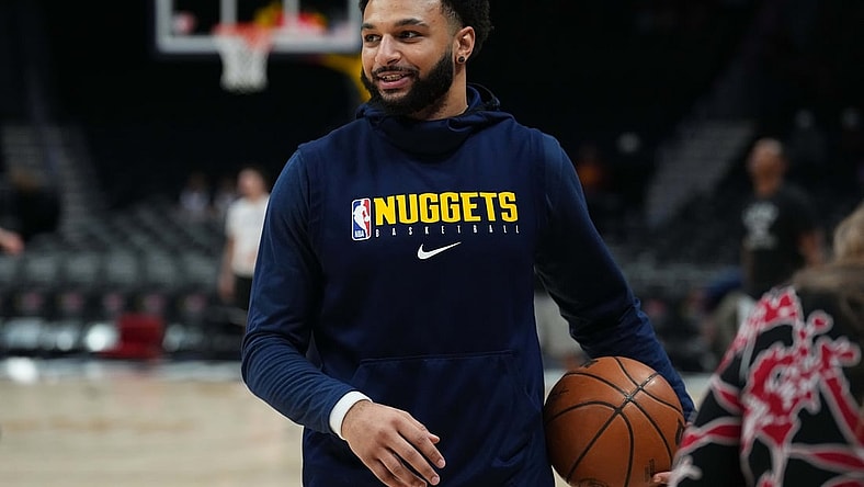 Apr 5, 2022; Denver, Colorado, USA; Denver Nuggets guard Jamal Murray (27) before the game against the San Antonio Spurs at Ball Arena. Mandatory Credit: Ron Chenoy-USA TODAY Sports