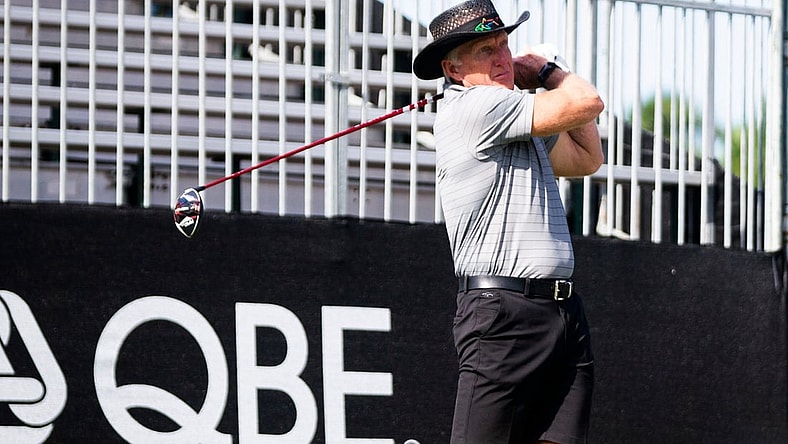 Greg Norman takes a swing during the QBE Shootout Pro-Am on Wednesday, Dec. 8, 2021 at the Tibur  n Golf Club in Naples, Fla.

Ndn 20211208 Qbe Shootout Pro Am 0100