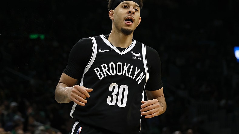 Apr 20, 2022; Boston, Massachusetts, USA; Brooklyn Nets guard Seth Curry (30) during the third quarter of game two of the first round of the 2022 NBA playoffs against the Boston Celtics at TD Garden. Mandatory Credit: Winslow Townson-USA TODAY Sports