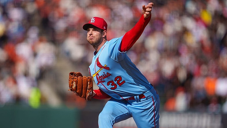 May 7, 2022; San Francisco, California, USA;  St. Louis Cardinals starting pitcher Steven Matz (32) delivers a pitch during the first inning against the San Francisco Giants at Oracle Park. Mandatory Credit: Neville E. Guard-USA TODAY Sports
