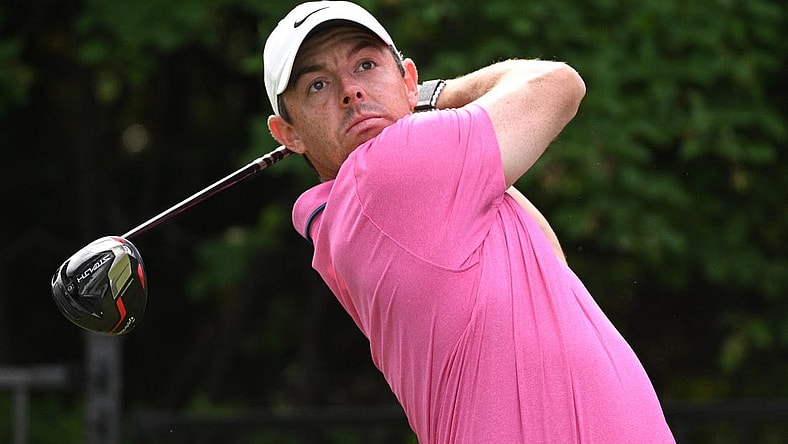 Jun 12, 2022; Etobicoke, Ontario, CAN; Rory McIlroy hit his tee shot on the 17th hole during the final round of the RBC Canadian Open golf tournament. Mandatory Credit: Dan Hamilton-USA TODAY Sports