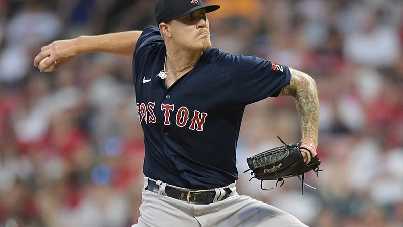 Jun 25, 2022; Cleveland, Ohio, USA; Boston Red Sox starting pitcher Tanner Houck (89) throws a pitch during the ninth inning against the Cleveland Guardians at Progressive Field. Mandatory Credit: Ken Blaze-USA TODAY Sports