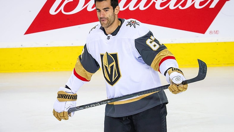 Apr 14, 2022; Calgary, Alberta, CAN; Vegas Golden Knights left wing Max Pacioretty (67) skates during the warmup period against the Calgary Flames at Scotiabank Saddledome. Mandatory Credit: Sergei Belski-USA TODAY Sports