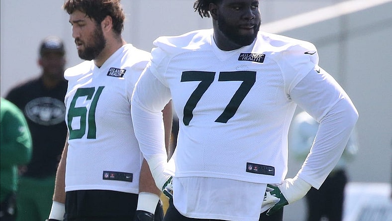 Offensive tackle Mekhi Becton during the opening day of the 2022 New York Jets Training Camp in Florham Park, NJ on July 27, 2022.
Opening Of The 2022 New York Jets Training Camp In Florham Park Nj On July 27 2022