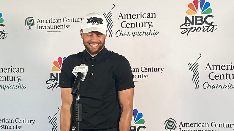 Steph Curry talks to the media on Thursday at Edgewood Tahoe.

Steph Curry Thursday 22