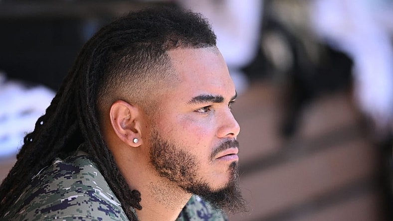 Jul 10, 2022; San Diego, California, USA; San Diego Padres relief pitcher Dinelson Lamet (29) looks on from the dugout during the sixth inning against the San Francisco Giants at Petco Park. Mandatory Credit: Orlando Ramirez-USA TODAY Sports