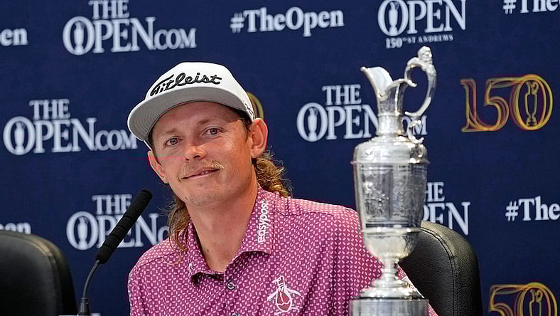 Jul 17, 2022; St. Andrews, SCT; Cameron Smith talks to media during a press conference after winning the 150th Open Championship golf tournament at St. Andrews Old Course. Mandatory Credit: Michael Madrid-USA TODAY Sports