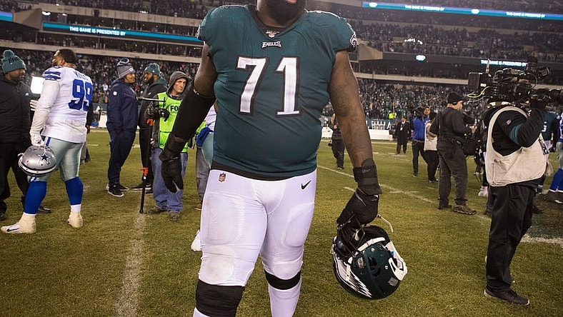 Eagles' Jason Peters walks the field after after defeating the Dallas Cowboys 17-9 Sunday night.

Sports Eagles Cowboys