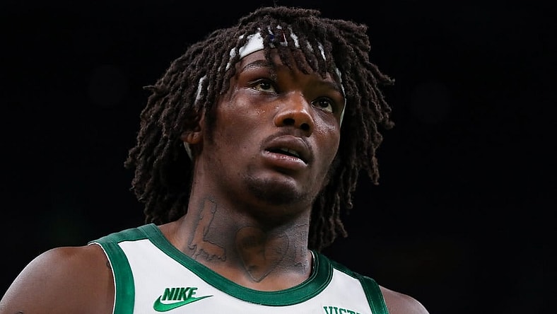 Nov 1, 2021; Boston, Massachusetts, USA; Boston Celtics center Robert Williams III (44) reacts during the second half against the Chicago Bulls at TD Garden. Mandatory Credit: Paul Rutherford-USA TODAY Sports