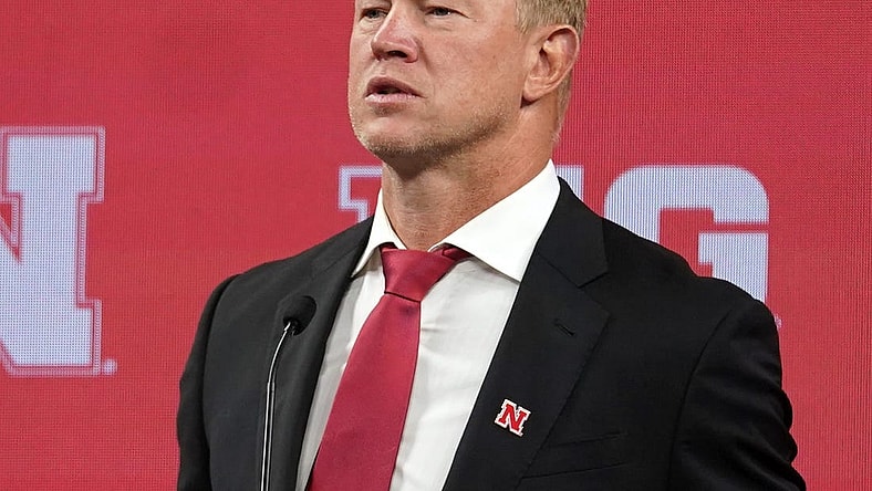 Jul 26, 2022; Indianapolis, IN, USA; Nebraska Cornhuskers head coach Scott Frost talks to the media during Big 10 football media days at Lucas Oil Stadium. Mandatory Credit: Robert Goddin-USA TODAY Sports