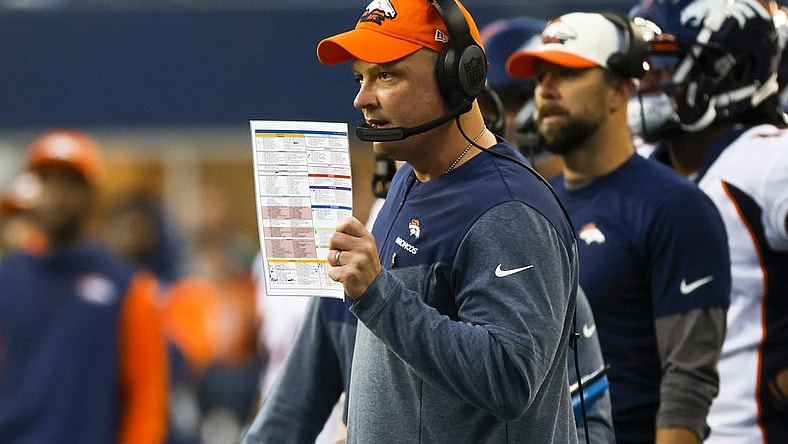 Sep 12, 2022; Seattle, Washington, USA; Denver Broncos head coach Nathaniel Hackett stands on the sideline during the third quarter at Lumen Field. Mandatory Credit: Joe Nicholson-USA TODAY Sports