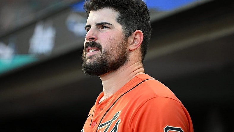 Aug 12, 2022; San Francisco, California, USA; San Francisco Giants starting pitcher Carlos Rodon (16) watches from the home team dugout against the Pittsburgh Pirates during the bottom of the second inning at Oracle Park. Mandatory Credit: Robert Edwards-USA TODAY Sports