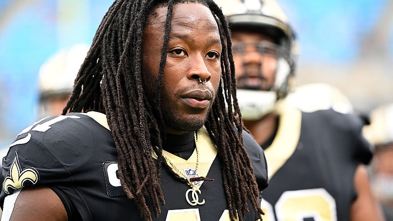 Sep 25, 2022; Charlotte, North Carolina, USA; New Orleans Saints running back Alvin Kamara (41) before the game at Bank of America Stadium. Mandatory Credit: Bob Donnan-USA TODAY Sports