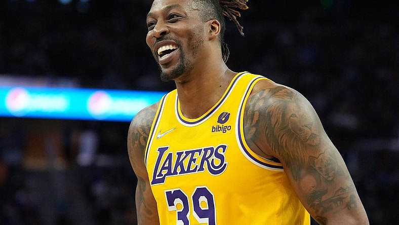 Apr 7, 2022; San Francisco, California, USA; Los Angeles Lakers center Dwight Howard (39) during the fourth quarter against the Golden State Warriors at Chase Center. Mandatory Credit: Darren Yamashita-USA TODAY Sports