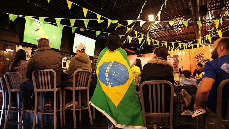 Brazilian soccer fans react at a World Cup viewing party at Brazil Grill in Brockton, in the quarterfinal round versus Croatia, which resulted in a 1-1 win for Croatia on penalty kicks, on Friday, Dec. 9, 20222.

World Cup
