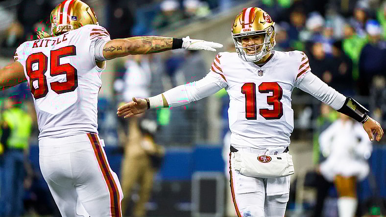 san francisco 49ers' george kittle and brock purdy